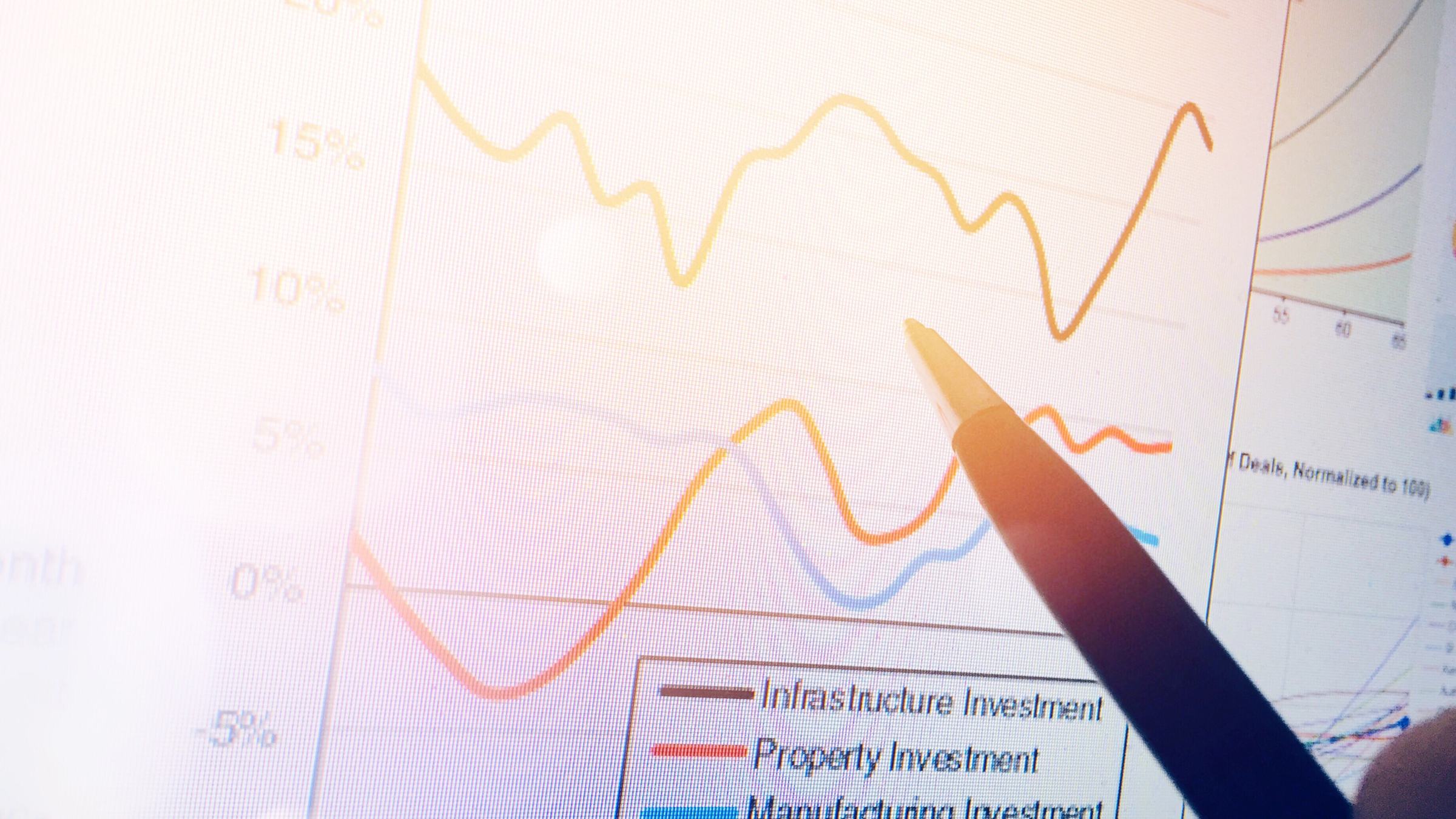 Analyst pointing at a growth trend chart