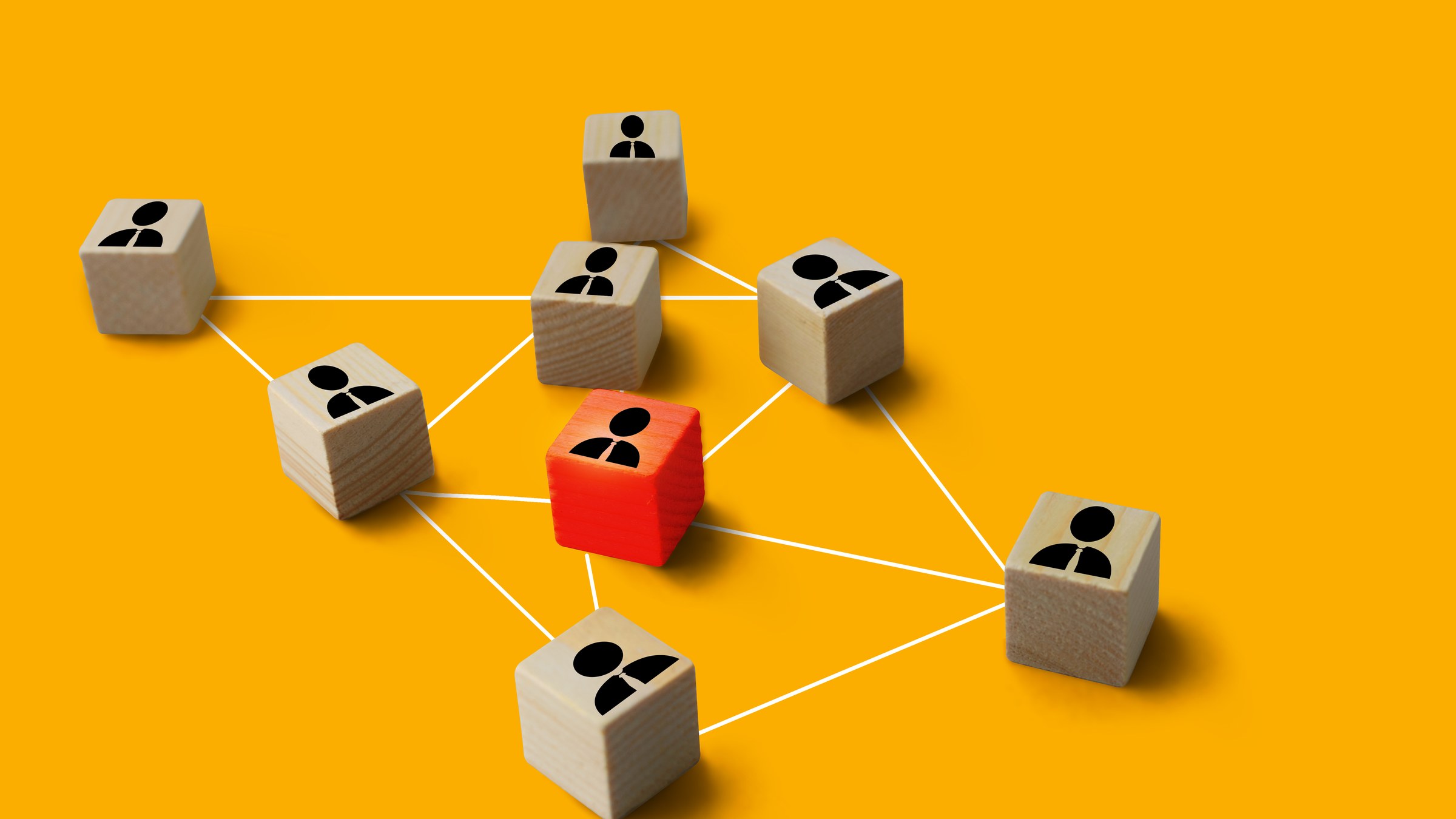 Connected people-icon blocks forming a network, lead enrichment