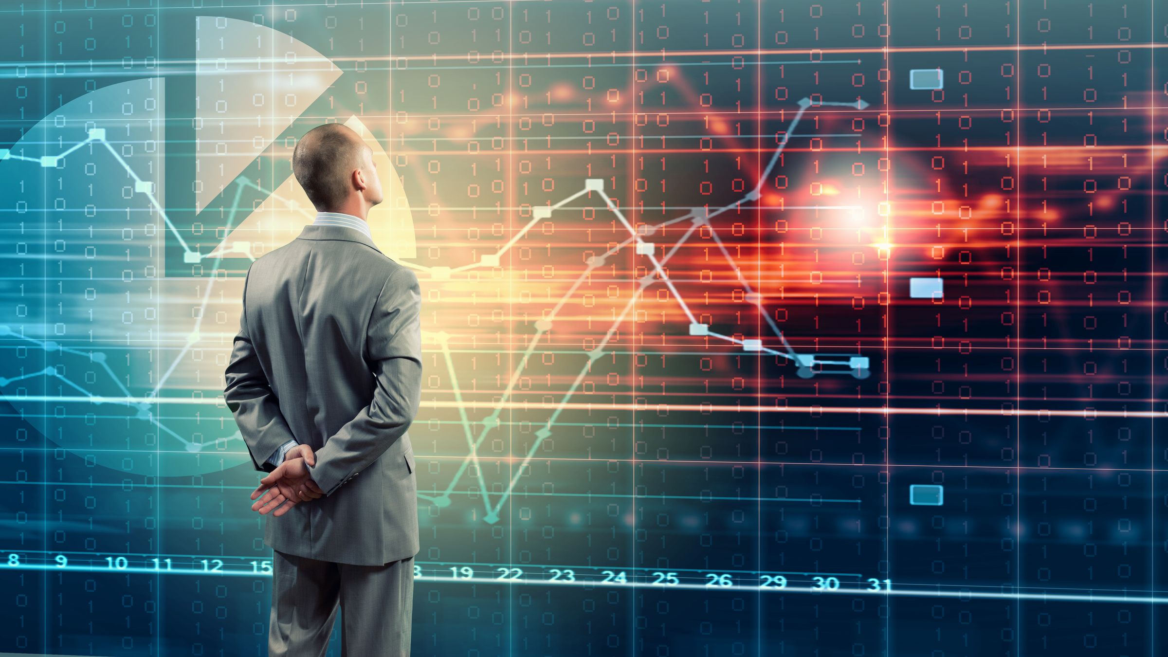 Professional viewing a glowing content network wall, LinkedIn growth