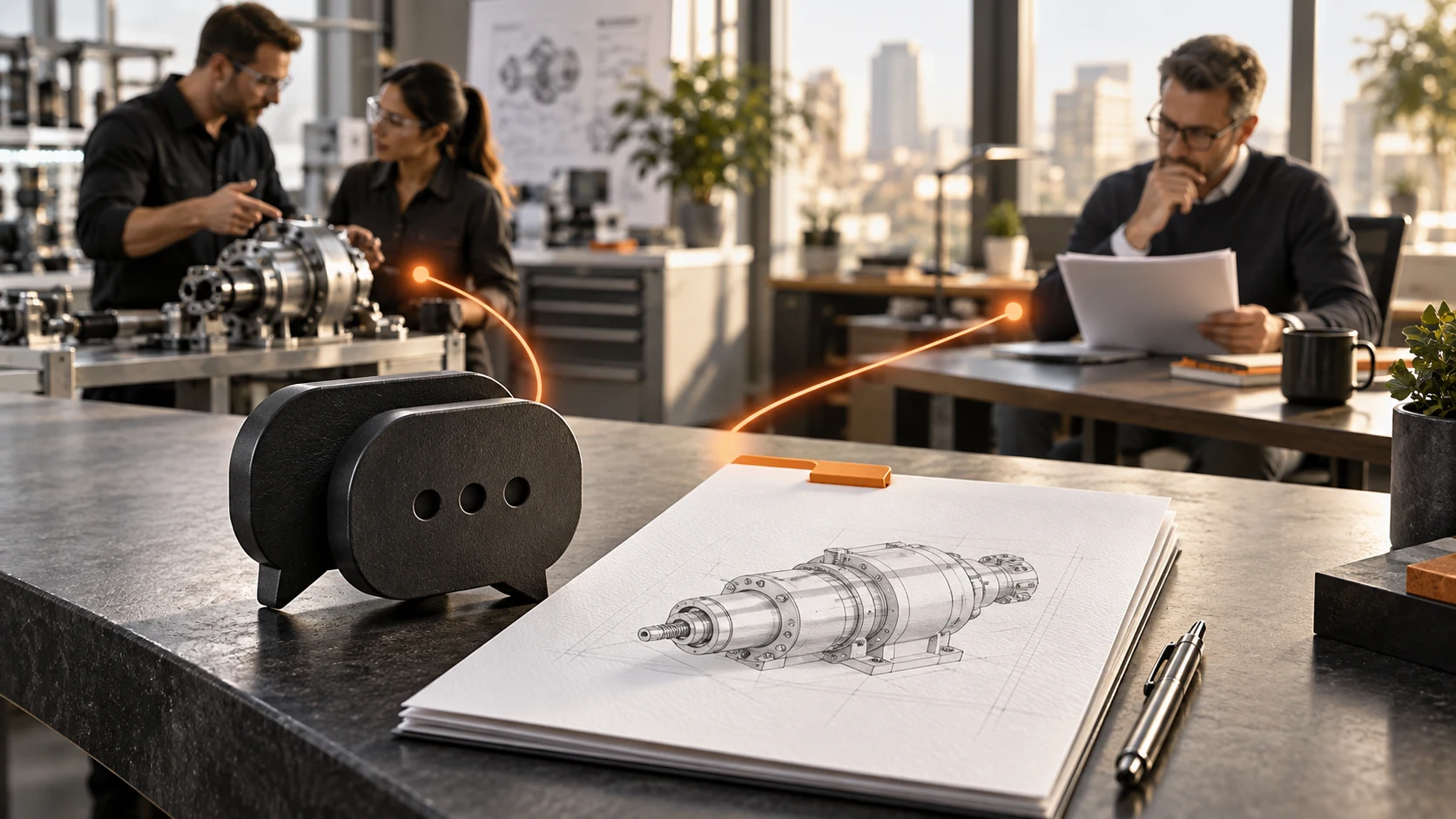 Illustrative connection between a technical enquiry, engineering context and commercial review
