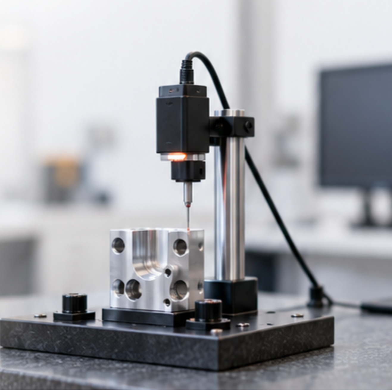 Measurement probe inspecting a precision-machined component